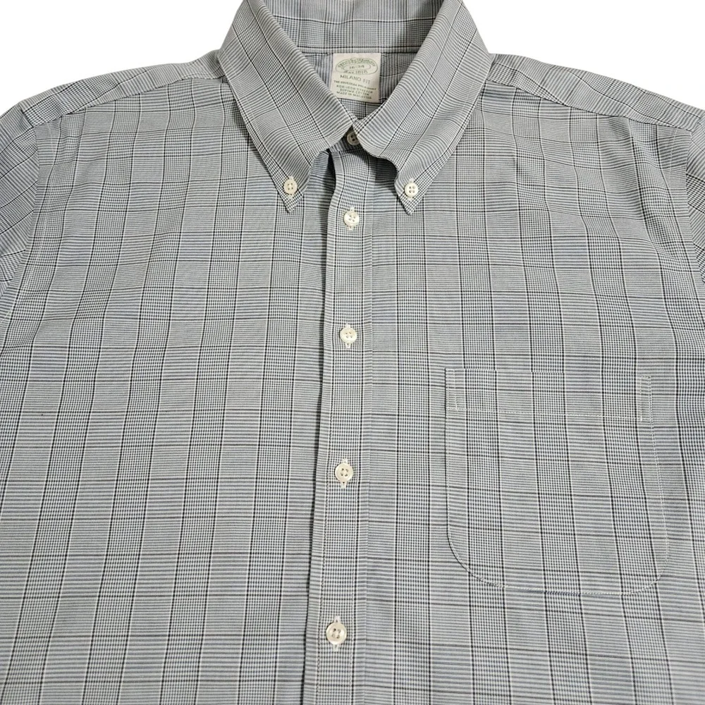 Brooks Brothers Milano Fit Plaid Dress Shirt Blue Gray Quiet Luxury  Ivy 16 34 - Picture 4 of 12